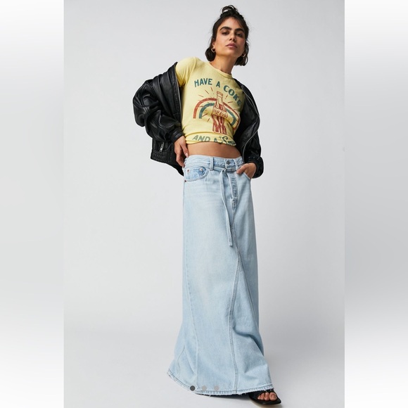 Anthropologie Dresses & Skirts - Free people Levi’s maxi denim skirt set and Melie Bianco Drew emerald satchel.